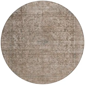 8' Brown And Beige Round Abstract Washable Indoor Outdoor Area Rug