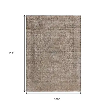 9' X 12' Brown And Beige Abstract Washable Indoor Outdoor Area Rug