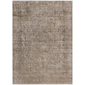 10' X 14' Brown And Beige Abstract Washable Indoor Outdoor Area Rug