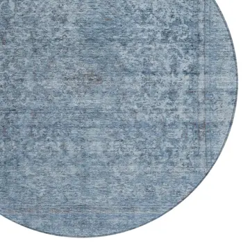 8' Blue And Beige Round Abstract Washable Indoor Outdoor Area Rug