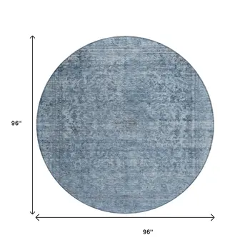 8' Blue And Beige Round Abstract Washable Indoor Outdoor Area Rug