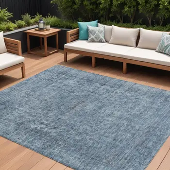 8' X 10' Blue And Beige Abstract Washable Indoor Outdoor Area Rug