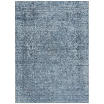 8' X 10' Blue And Beige Abstract Washable Indoor Outdoor Area Rug