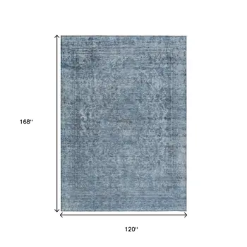10' X 14' Blue And Beige Abstract Washable Indoor Outdoor Area Rug