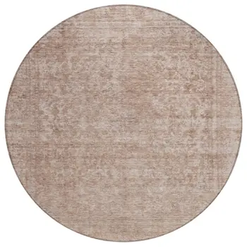 8' Copper And Beige Round Abstract Washable Indoor Outdoor Area Rug