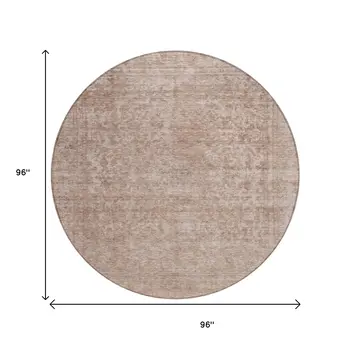 8' Copper And Beige Round Abstract Washable Indoor Outdoor Area Rug