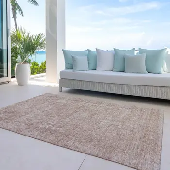 8' X 10' Copper And Beige Abstract Washable Indoor Outdoor Area Rug