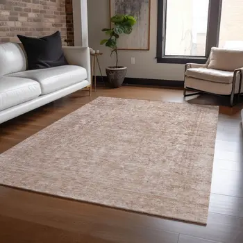 8' X 10' Copper And Beige Abstract Washable Indoor Outdoor Area Rug