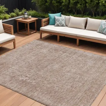 9' X 12' Copper And Beige Abstract Washable Indoor Outdoor Area Rug