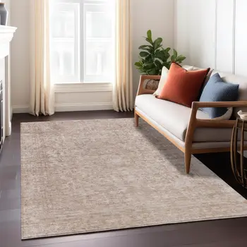 9' X 12' Copper And Beige Abstract Washable Indoor Outdoor Area Rug