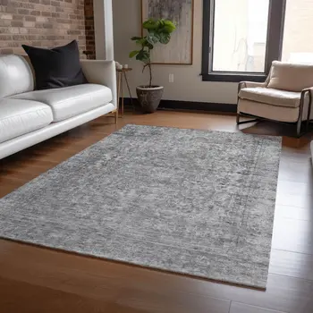 5' X 8' Gray And Beige Abstract Washable Indoor Outdoor Area Rug