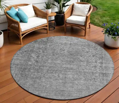 8' Gray And Beige Round Abstract Washable Indoor Outdoor Area Rug