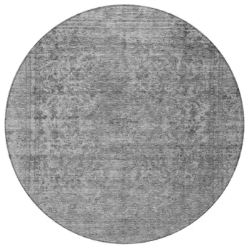 8' Gray And Beige Round Abstract Washable Indoor Outdoor Area Rug