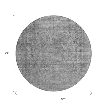 8' Gray And Beige Round Abstract Washable Indoor Outdoor Area Rug