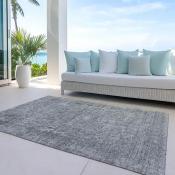 8' X 10' Gray And Beige Abstract Washable Indoor Outdoor Area Rug