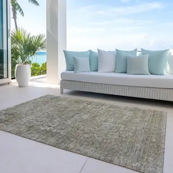 3' X 5' Pewter And Beige Abstract Washable Indoor Outdoor Area Rug