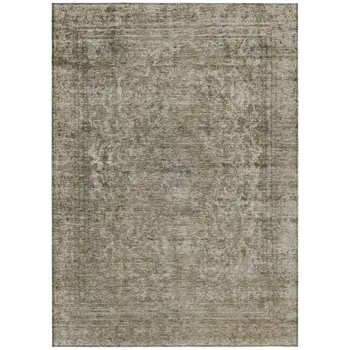 3' X 5' Pewter And Beige Abstract Washable Indoor Outdoor Area Rug