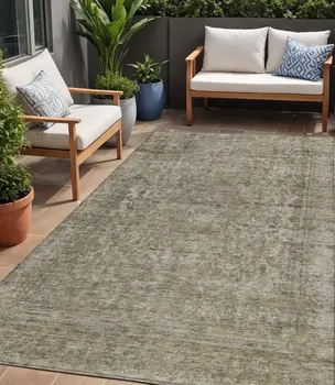 5' X 8' Pewter And Beige Abstract Washable Indoor Outdoor Area Rug