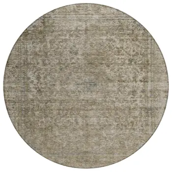 8' Pewter And Beige Round Abstract Washable Indoor Outdoor Area Rug