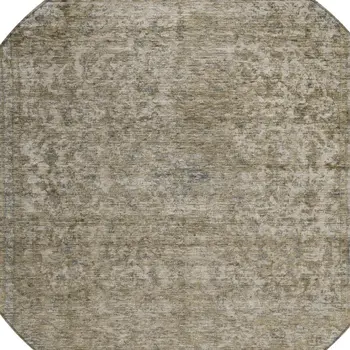 8' Pewter And Beige Round Abstract Washable Indoor Outdoor Area Rug