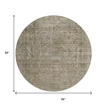 8' Pewter And Beige Round Abstract Washable Indoor Outdoor Area Rug