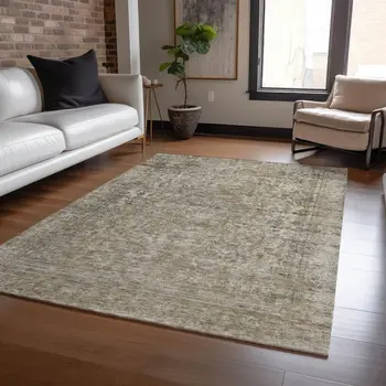 8' X 10' Pewter And Beige Abstract Washable Indoor Outdoor Area Rug