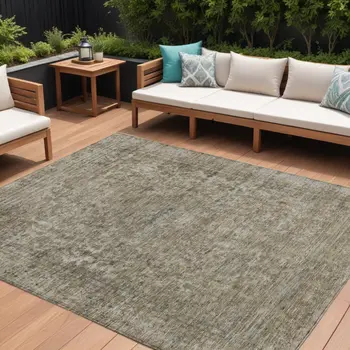 9' X 12' Pewter And Beige Abstract Washable Indoor Outdoor Area Rug
