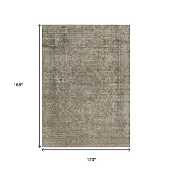 10' X 14' Pewter And Beige Abstract Washable Indoor Outdoor Area Rug