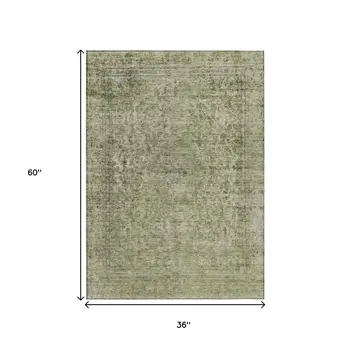 3' X 5' Sage And Beige Abstract Washable Indoor Outdoor Area Rug