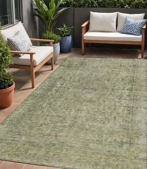 5' X 8' Sage And Beige Abstract Washable Indoor Outdoor Area Rug