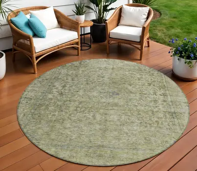 8' Sage And Beige Round Abstract Washable Indoor Outdoor Area Rug