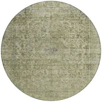 8' Sage And Beige Round Abstract Washable Indoor Outdoor Area Rug