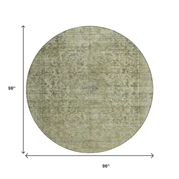 8' Sage And Beige Round Abstract Washable Indoor Outdoor Area Rug