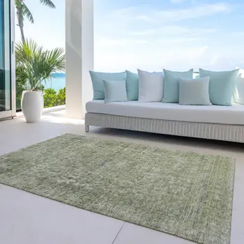 9' X 12' Sage And Beige Abstract Washable Indoor Outdoor Area Rug