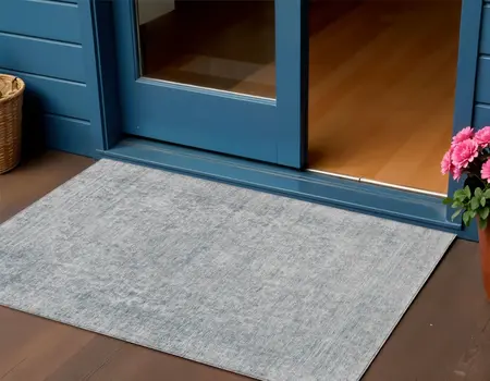 3' X 5' Silver And Beige Abstract Washable Indoor Outdoor Area Rug