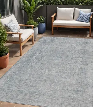 5' X 8' Silver And Beige Abstract Washable Indoor Outdoor Area Rug