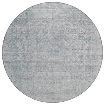 8' Silver And Beige Round Abstract Washable Indoor Outdoor Area Rug