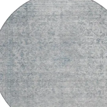 8' Silver And Beige Round Abstract Washable Indoor Outdoor Area Rug