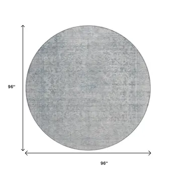 8' Silver And Beige Round Abstract Washable Indoor Outdoor Area Rug