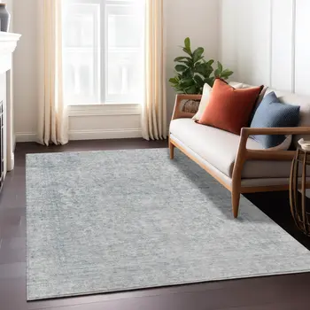 9' X 12' Silver And Beige Abstract Washable Indoor Outdoor Area Rug