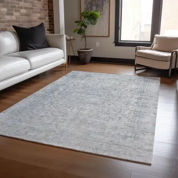 10' X 14' Silver And Beige Abstract Washable Indoor Outdoor Area Rug