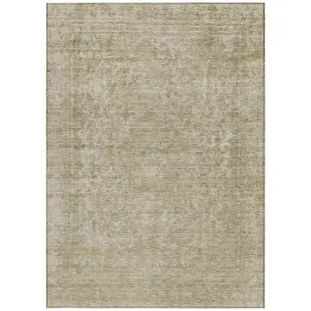 3' X 5' Tan And Beige Abstract Washable Indoor Outdoor Area Rug
