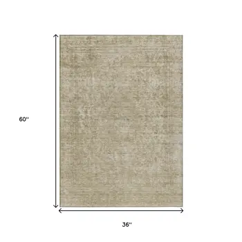 3' X 5' Tan And Beige Abstract Washable Indoor Outdoor Area Rug