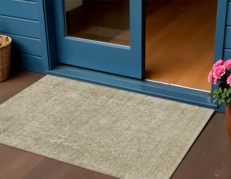 3' X 5' Tan And Beige Abstract Washable Indoor Outdoor Area Rug