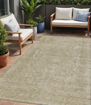5' X 8' Tan And Beige Abstract Washable Indoor Outdoor Area Rug
