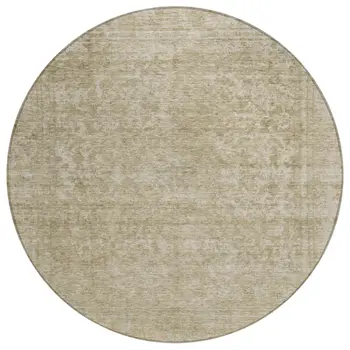 8' Tan And Beige Round Abstract Washable Indoor Outdoor Area Rug