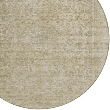 8' Tan And Beige Round Abstract Washable Indoor Outdoor Area Rug