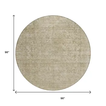 8' Tan And Beige Round Abstract Washable Indoor Outdoor Area Rug