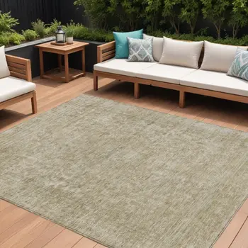 10' X 14' Tan And Beige Abstract Washable Indoor Outdoor Area Rug