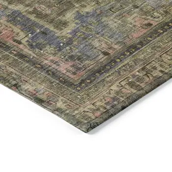 8' X 10' Artichoke Green And Denim Blue Medallion Washable Indoor Outdoor Area Rug